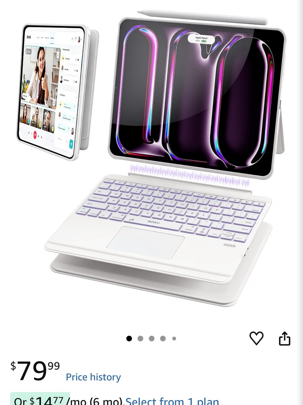 White Tablet Keyboard Case with Trackpad and Stylus - Wireless Bluetooth